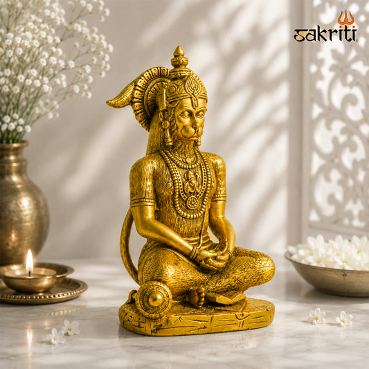 Sacred Needs Brass Hanuman with Book Idol – 7 Inch (17.8 cm) Height | Lord Hanuman Statue Holding Scripture for Pooja Room, Home Temple, Spiritual Décor & Devotional Worship