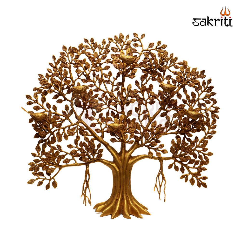 Sacred Needs Brass Tree with Birds Décor – 27.5 Inch (69.9 cm) Height | Large Decorative Brass Tree Sculpture for Home, Temple & Wall Décor