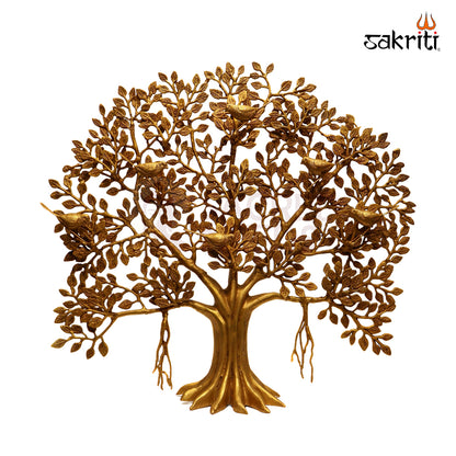 Sacred Needs Brass Tree with Birds Décor – 27.5 Inch (69.9 cm) Height | Large Decorative Brass Tree Sculpture for Home, Temple & Wall Décor