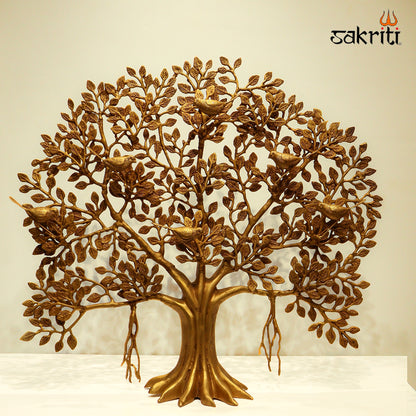 Sacred Needs Brass Tree with Birds Décor – 27.5 Inch (69.9 cm) Height | Large Decorative Brass Tree Sculpture for Home, Temple & Wall Décor