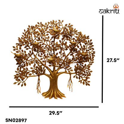Sacred Needs Brass Tree with Birds Décor – 27.5 Inch (69.9 cm) Height | Large Decorative Brass Tree Sculpture for Home, Temple & Wall Décor
