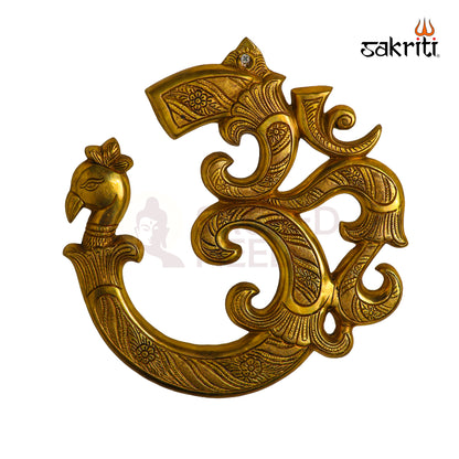 Brass Peacock Om Wall Mount – 12 Inch Height Traditional Brass Wall Decor for Pooja Room, Home Entrance & Vastu