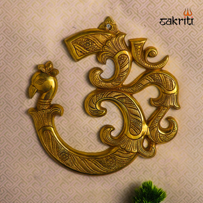 Brass Peacock Om Wall Mount – 12 Inch Height Traditional Brass Wall Decor for Pooja Room, Home Entrance & Vastu