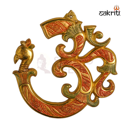 Sacred Needs Brass Peacock Om Wall Mount – 12 Inch (30.5 cm) Height | Auspicious Brass Wall Hanging for Pooja Room, Temple & Home Décor