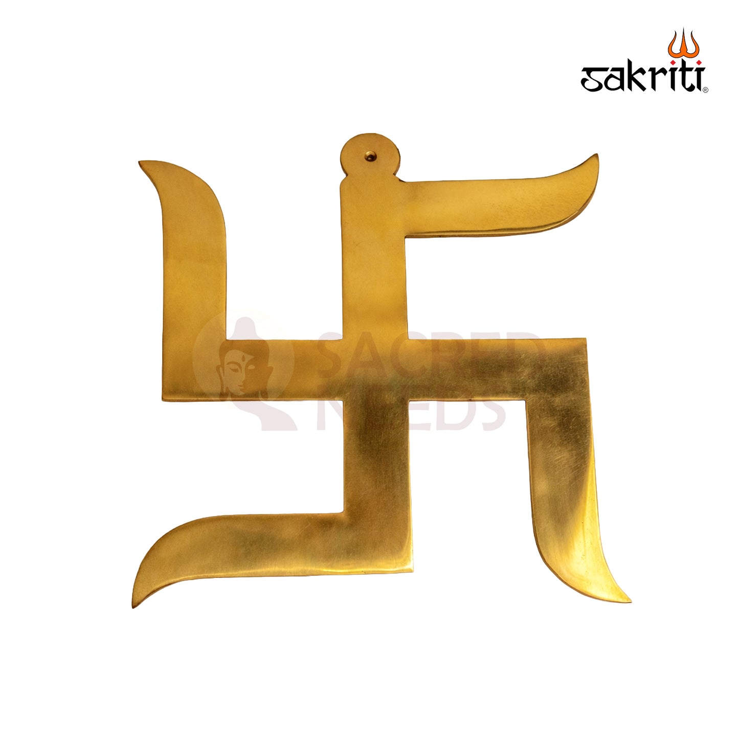 Sacred Needs Brass Swastik Wall Mount – 10.8 Inch (27.4 cm) Height | Auspicious Brass Swastik Wall Hanging for Pooja Room, Temple & Home Décor