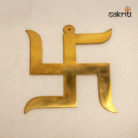 Sacred Needs Brass Swastik Wall Mount – 10.8 Inch (27.4 cm) Height | Auspicious Brass Swastik Wall Hanging for Pooja Room, Temple & Home Décor