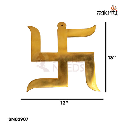 Sacred Needs Brass Swastik Wall Mount – 13 Inch Height | Decorative & Auspicious Wall Hanging for Pooja Room, Temple & Home Décor