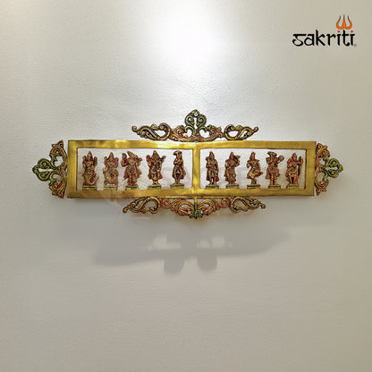 Sacred Needs Brass Dasavatara Frame – 28.5 Inch Wide Wall Hanging with Ten Avatars of Lord Vishnu | Traditional Pooja Room & Home Decor