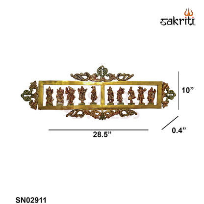 Sacred Needs Brass Dasavatara Frame – 28.5 Inch Wide Wall Hanging with Ten Avatars of Lord Vishnu | Traditional Pooja Room & Home Decor
