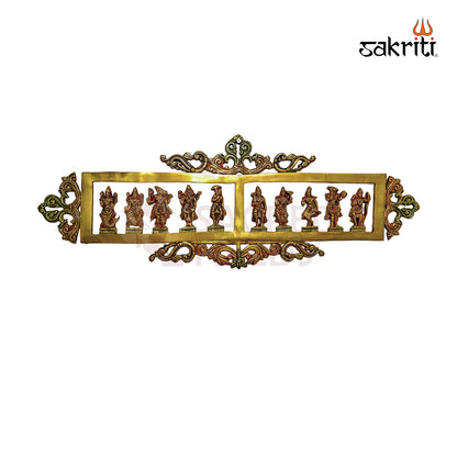 Sacred Needs Brass Dasavatara Frame – 28.5 Inch Wide Wall Hanging with Ten Avatars of Lord Vishnu | Traditional Pooja Room & Home Decor