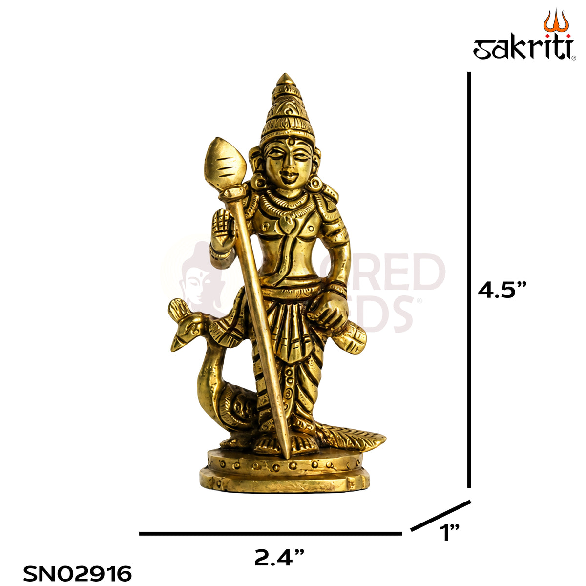 Brass Lord Murugan Idol – 4.5 Inch (11.4 cm) Height | Skanda Murugan Statue for Pooja Room, Home Temple & Spiritual Décor