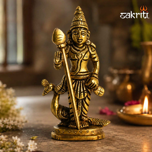 Brass Lord Murugan Idol – 4.5 Inch (11.4 cm) Height | Skanda Murugan Statue for Pooja Room, Home Temple & Spiritual Décor