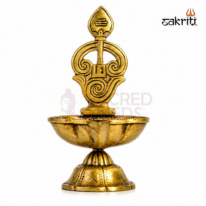 Brass Antique Tamil Om Vilakku – 5.2 Inch (13.2 cm) Height | Traditional Brass Oil Lamp for Pooja, Temple & Home Décor