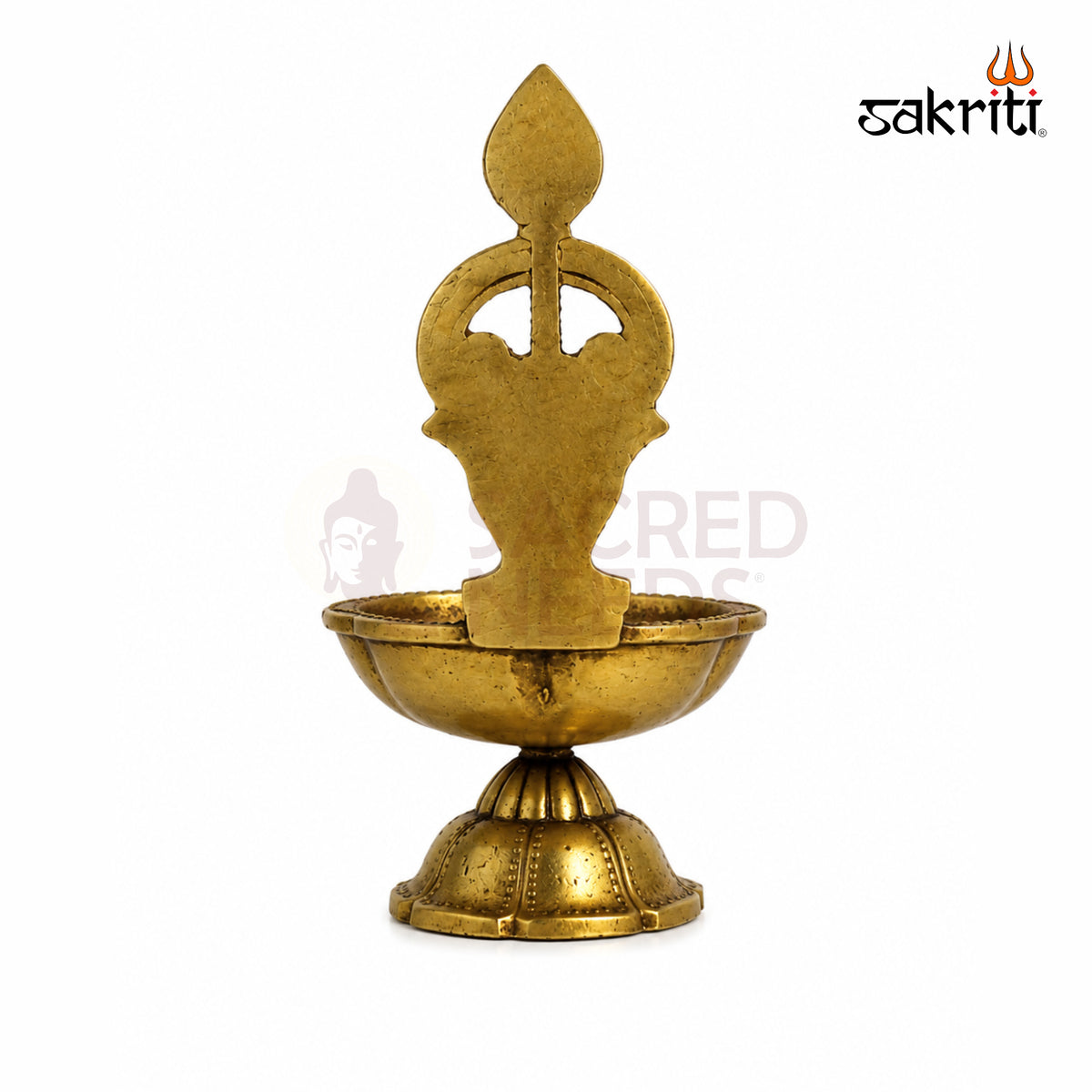 Brass Antique Tamil Om Vilakku – 5.2 Inch (13.2 cm) Height | Traditional Brass Oil Lamp for Pooja, Temple & Home Décor