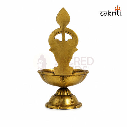Brass Antique Tamil Om Vilakku – 5.2 Inch (13.2 cm) Height | Traditional Brass Oil Lamp for Pooja, Temple & Home Décor