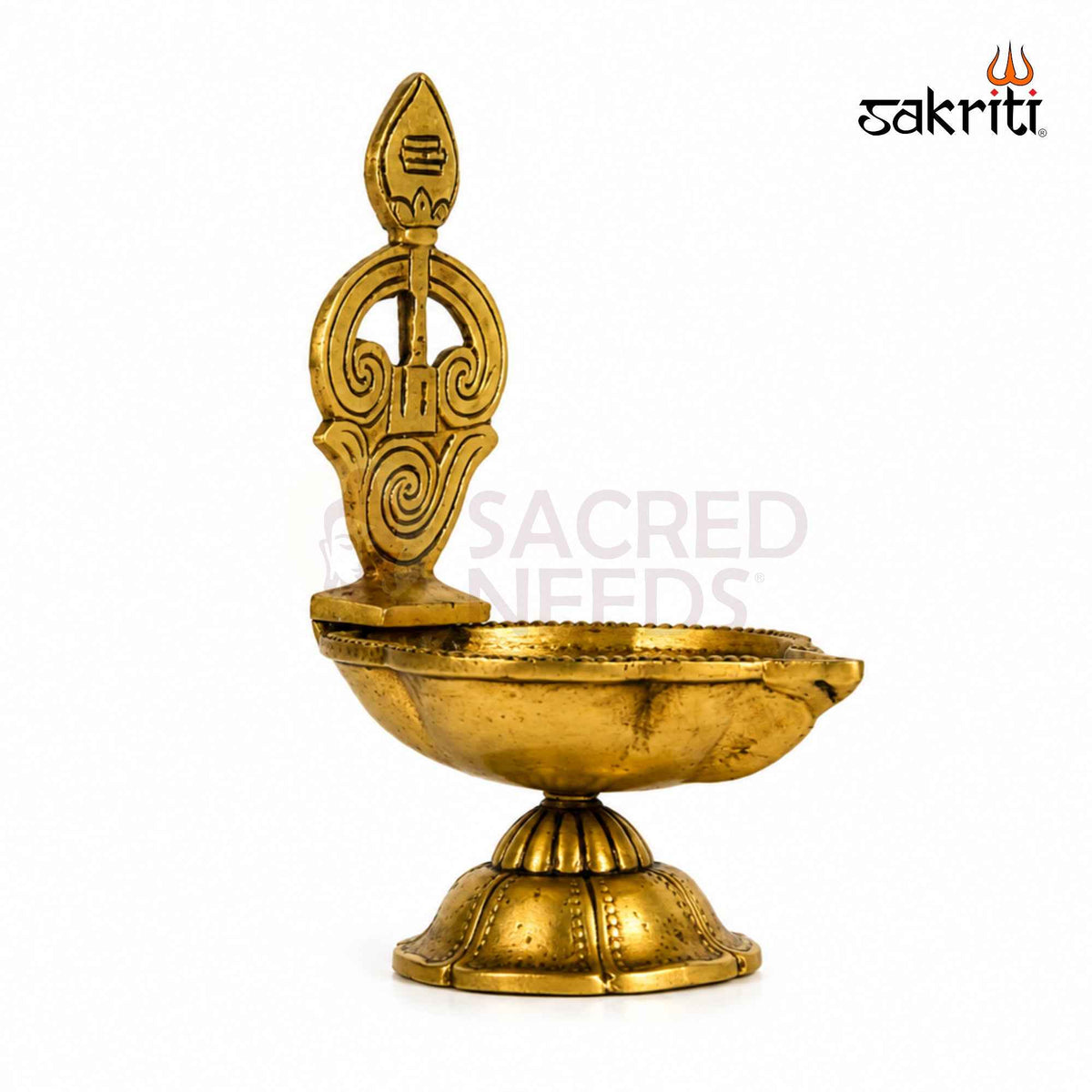 Brass Antique Tamil Om Vilakku – 5.2 Inch (13.2 cm) Height | Traditional Brass Oil Lamp for Pooja, Temple & Home Décor