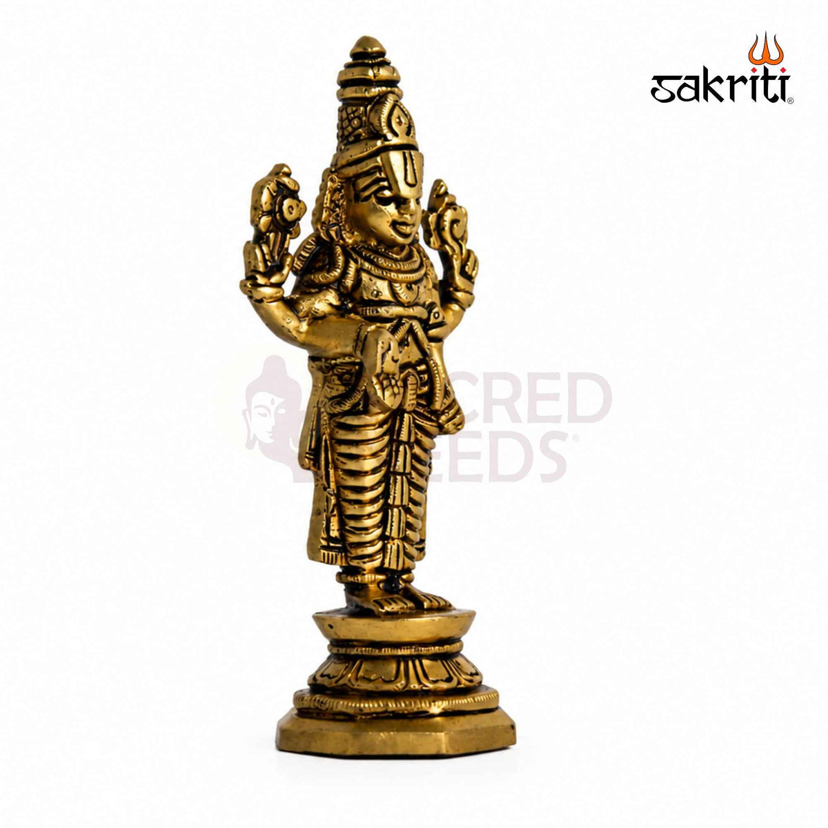 Brass Perumal Idol with Round Base – 5.5 Inch (14 cm) Height | Lord Vishnu Perumal Statue for Pooja Room & Home Temple