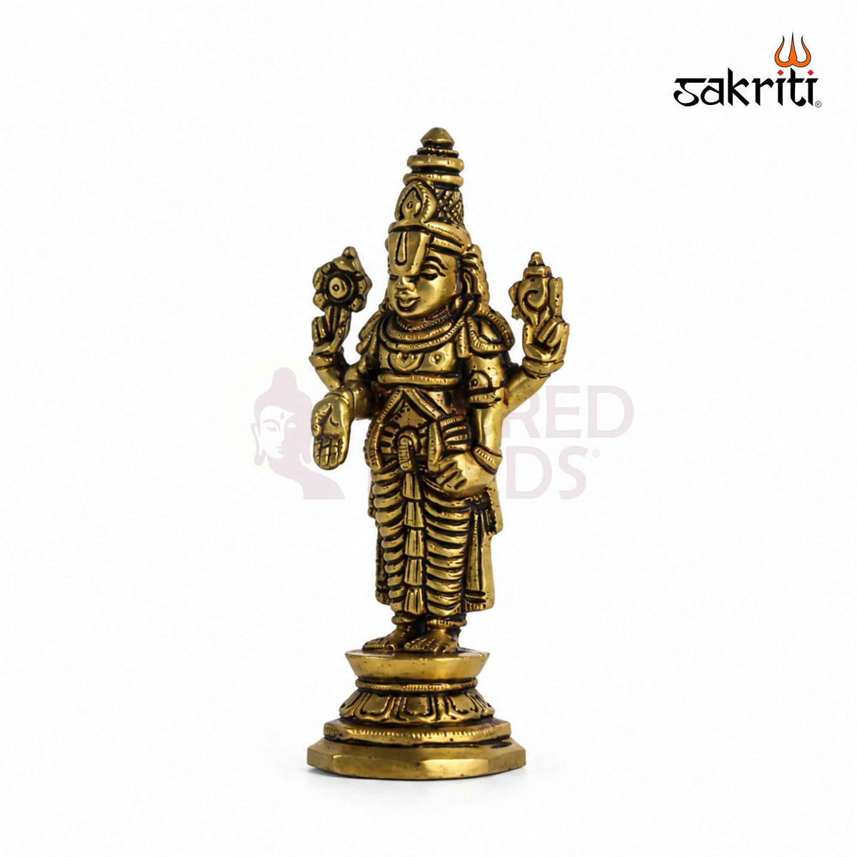 Brass Perumal Idol with Round Base – 5.5 Inch (14 cm) Height | Lord Vishnu Perumal Statue for Pooja Room & Home Temple