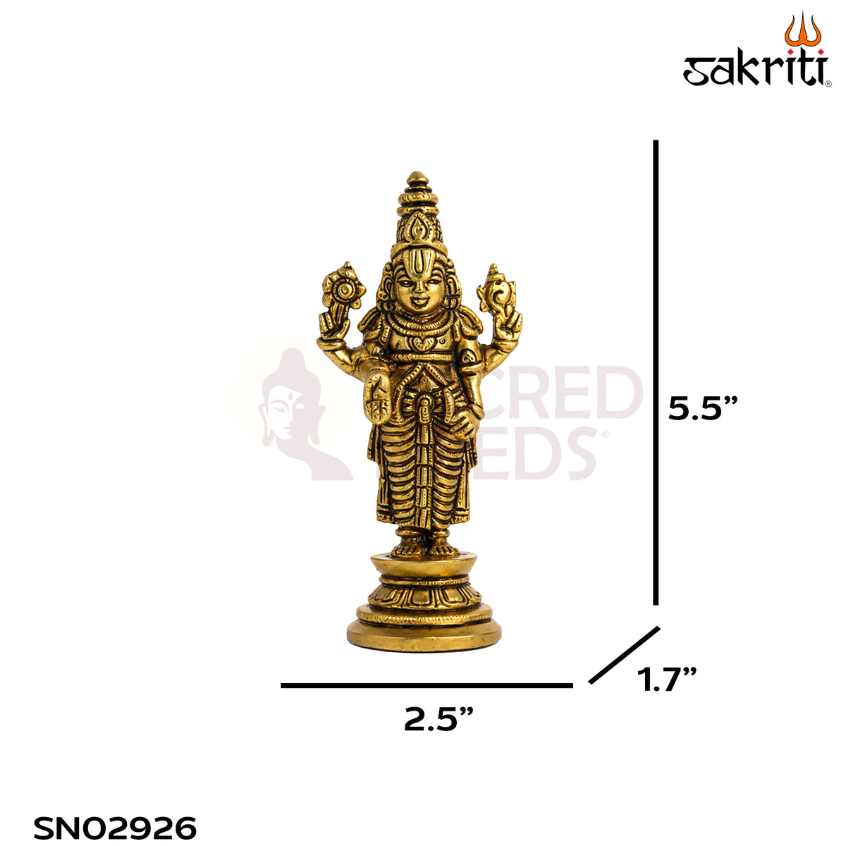 Brass Perumal Idol with Round Base – 5.5 Inch (14 cm) Height | Lord Vishnu Perumal Statue for Pooja Room & Home Temple