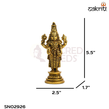 Brass Perumal Idol with Round Base – 5.5 Inch (14 cm) Height | Lord Vishnu Perumal Statue for Pooja Room & Home Temple