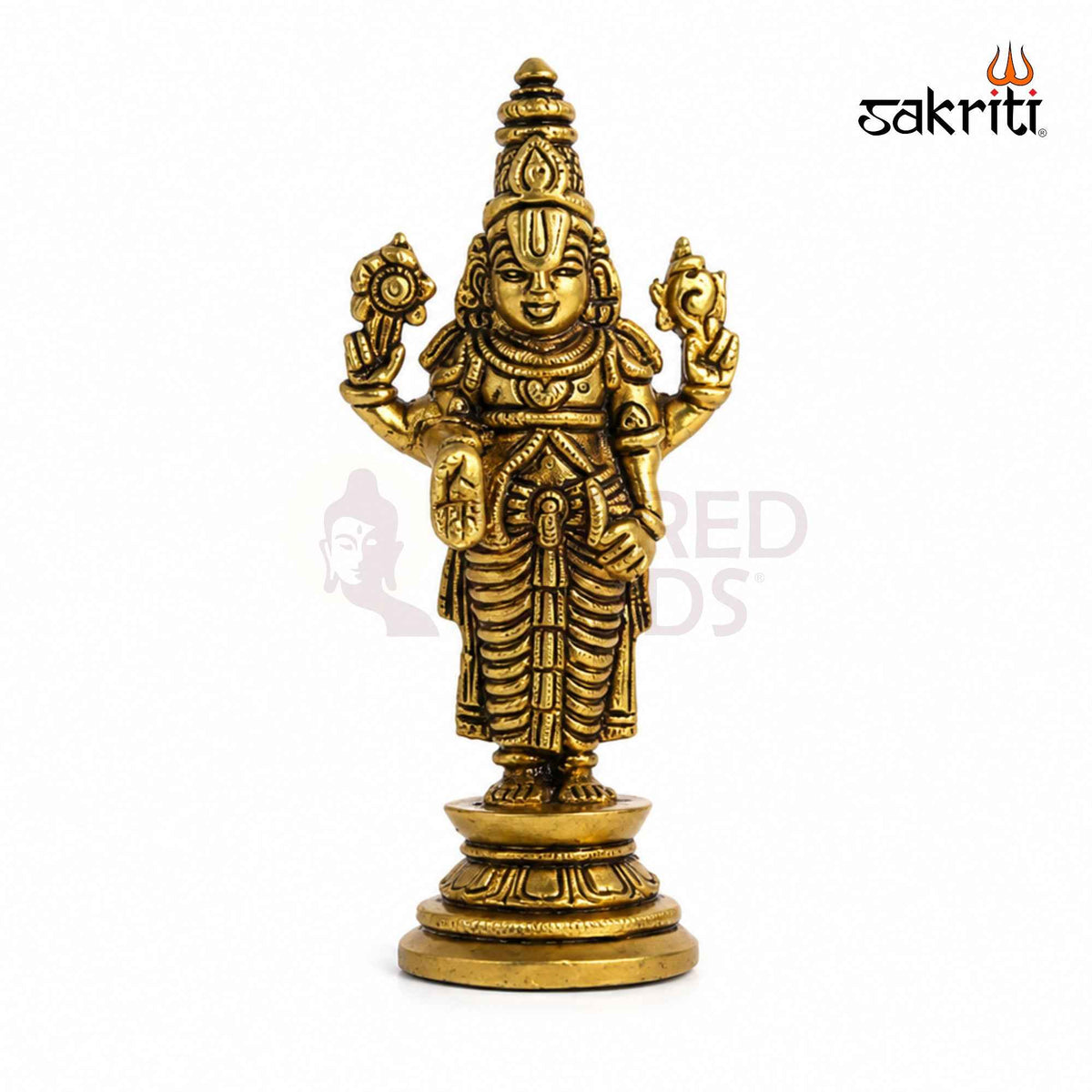 Brass Perumal Idol with Round Base – 5.5 Inch (14 cm) Height | Lord Vishnu Perumal Statue for Pooja Room & Home Temple