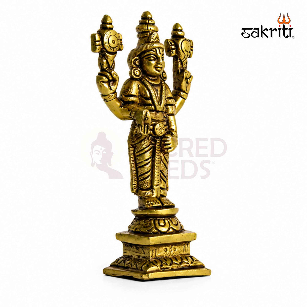 Brass Perumal Idol with Square Base – 5 Inch (12.7 cm) Height | Lord Vishnu Perumal Statue for Pooja Room & Home Temple