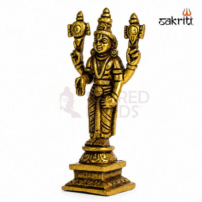 Brass Perumal Idol with Square Base – 5 Inch (12.7 cm) Height | Lord Vishnu Perumal Statue for Pooja Room & Home Temple