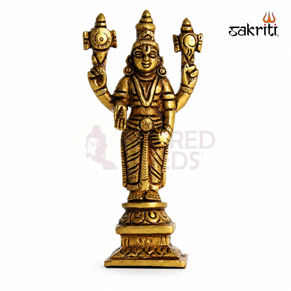 Brass Perumal Idol with Square Base – 5 Inch (12.7 cm) Height | Lord Vishnu Perumal Statue for Pooja Room & Home Temple