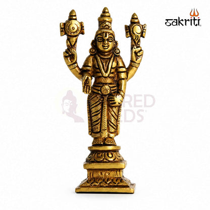 Brass Perumal Idol with Square Base – 5 Inch (12.7 cm) Height | Lord Vishnu Perumal Statue for Pooja Room & Home Temple