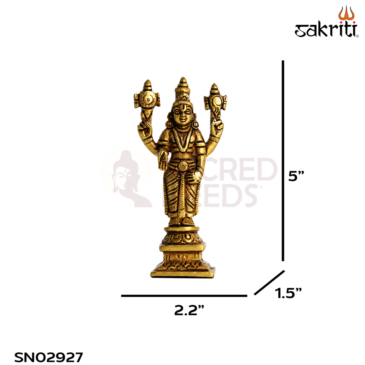 Brass Perumal Idol with Square Base – 5 Inch (12.7 cm) Height | Lord Vishnu Perumal Statue for Pooja Room & Home Temple