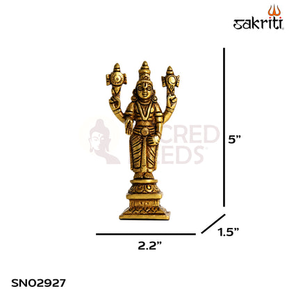 Brass Perumal Idol with Square Base – 5 Inch (12.7 cm) Height | Lord Vishnu Perumal Statue for Pooja Room & Home Temple