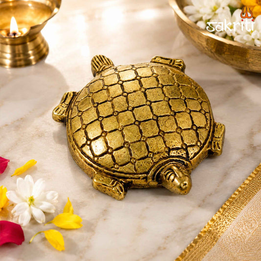 Brass Big Tortoise Statue – 0.8 Inch (2 cm) Height | Traditional Brass Tortoise Idol for Vastu, Home Décor & Pooja Room