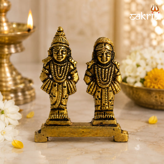 Brass Vitthal Rukmini Idol Set – 3.2 Inch (8.1 cm) Height | Lord Vitthal Rukmini Statue for Pooja Room & Home Temple
