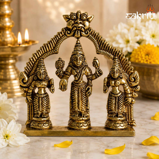 Brass Perumal Set – 4 Inch (10.2 cm) Height | Lord Vishnu Perumal Idol Set for Pooja Room, Home Temple & Devotional Décor