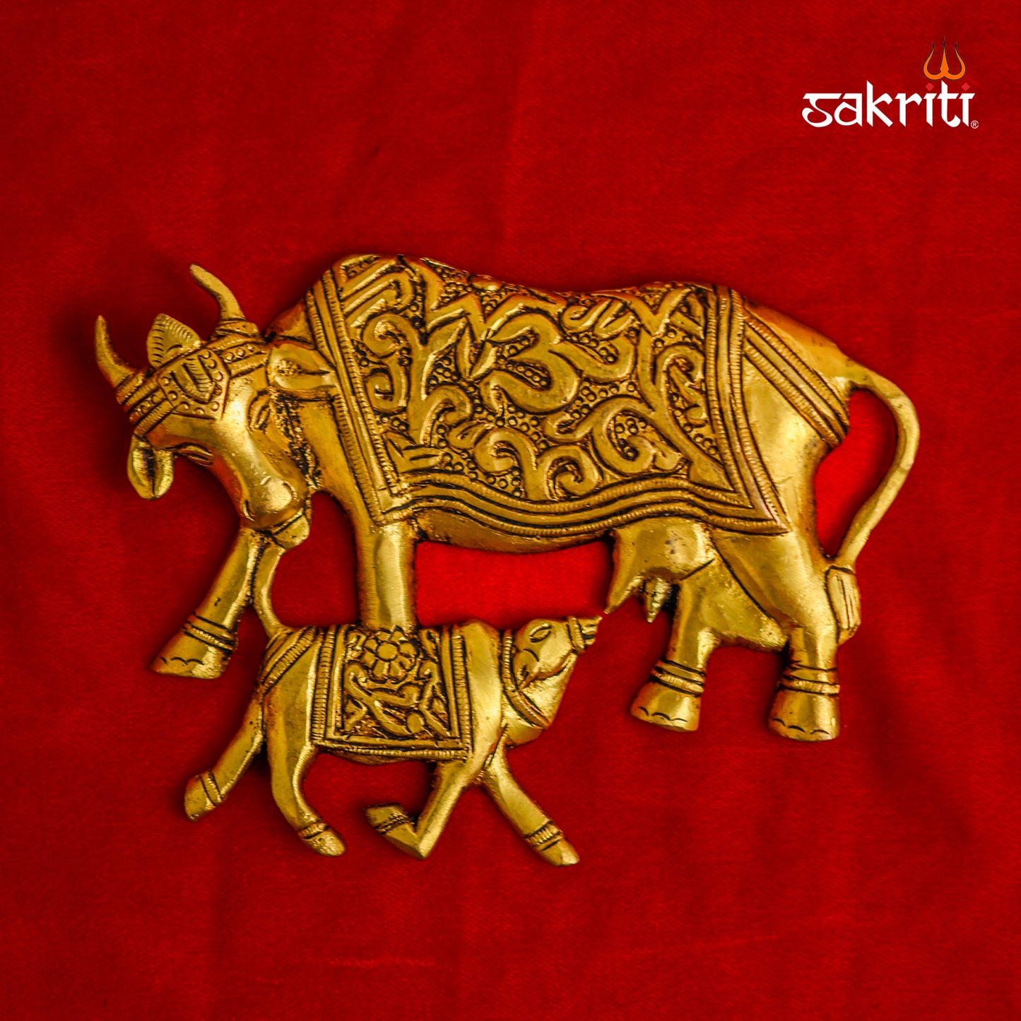 Sacred Needs Brass Cow & Calf Wall Mount – 4.2 Inch Height  | Decorative & Auspicious Wall Hanging for Pooja Room, Temple & Home Décor