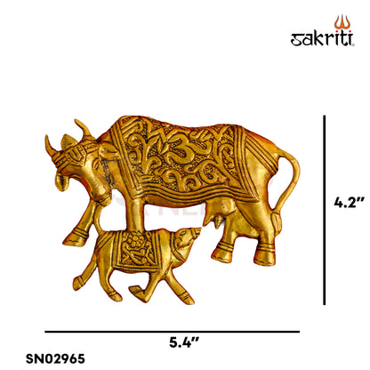 Sacred Needs Brass Cow & Calf Wall Mount – 4.2 Inch Height  | Decorative & Auspicious Wall Hanging for Pooja Room, Temple & Home Décor