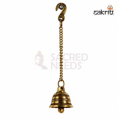 Brass Bell with Chain – 11.5 Inch (29.2 cm) Height | Traditional Brass Hanging Temple Bell for Pooja Room, Home Temple & Prayer