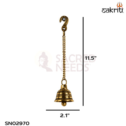Brass Bell with Chain – 11.5 Inch (29.2 cm) Height | Traditional Brass Hanging Temple Bell for Pooja Room, Home Temple & Prayer