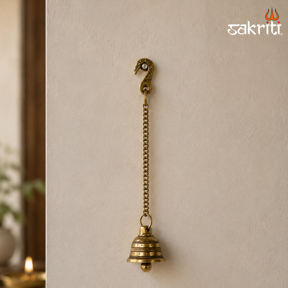Brass Bell with Chain – 11.5 Inch (29.2 cm) Height | Traditional Brass Hanging Temple Bell for Pooja Room, Home Temple & Prayer