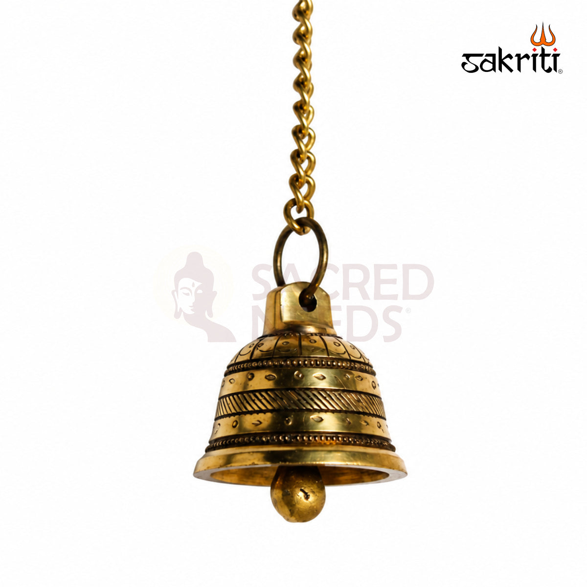 Brass Bell with Chain – 11.5 Inch (29.2 cm) Height | Traditional Brass Hanging Temple Bell for Pooja Room, Home Temple & Prayer