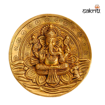 Sacred Needs Brass Ganesha Wall Mounted Plate – 7.2 Inch Height | Decorative & Auspicious Wall Hanging for Pooja Room, Temple & Home Décor