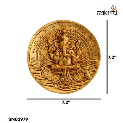 Sacred Needs Brass Ganesha Wall Mounted Plate – 7.2 Inch Height | Decorative & Auspicious Wall Hanging for Pooja Room, Temple & Home Décor