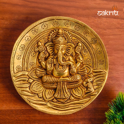 Sacred Needs Brass Ganesha Wall Mounted Plate – 7.2 Inch Height | Decorative & Auspicious Wall Hanging for Pooja Room, Temple & Home Décor