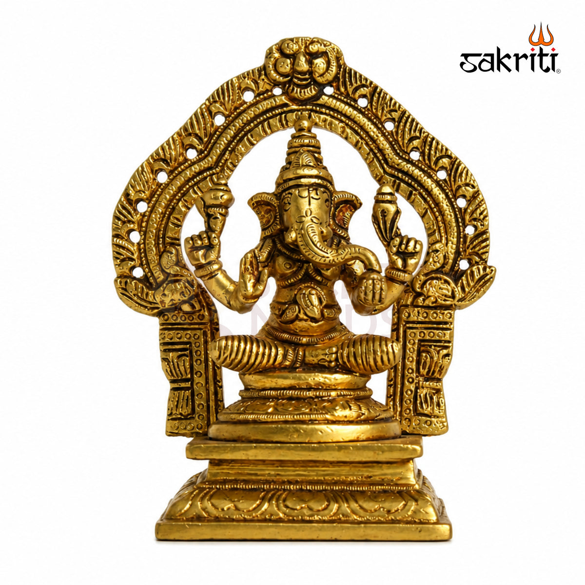 Brass Ganesha Idol with Decorative Arch – 5.3 Inch (13.5 cm) Height | Traditional Lord Ganesha Statue for Home Temple & Pooja Room.