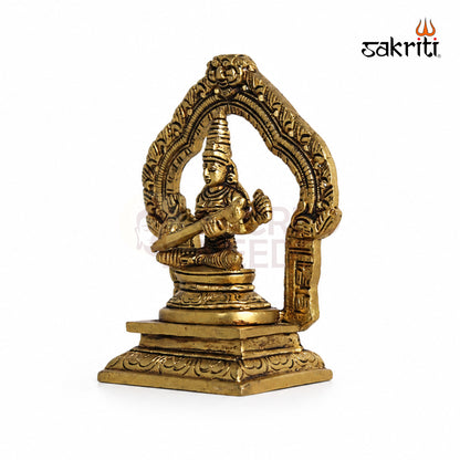 Brass Saraswathi Idol with Arch – 5.2 Inch (13.2 cm) Height | Goddess Saraswati Statue for Pooja Room, Home Temple & Study Room Décor.
