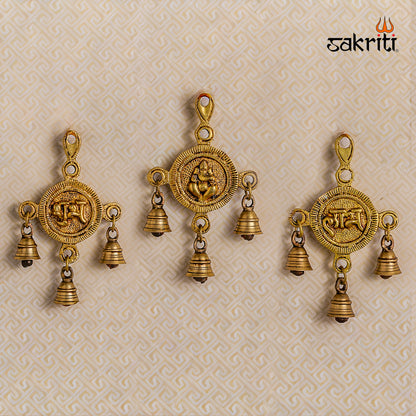 Sacred Needs Brass Shubh Labh with Ganesha Wall Hanging – 7 Inch Height (4.5 Inch Length) | Decorative & Auspicious Wall Mount for Pooja Room, Temple & Home Décor