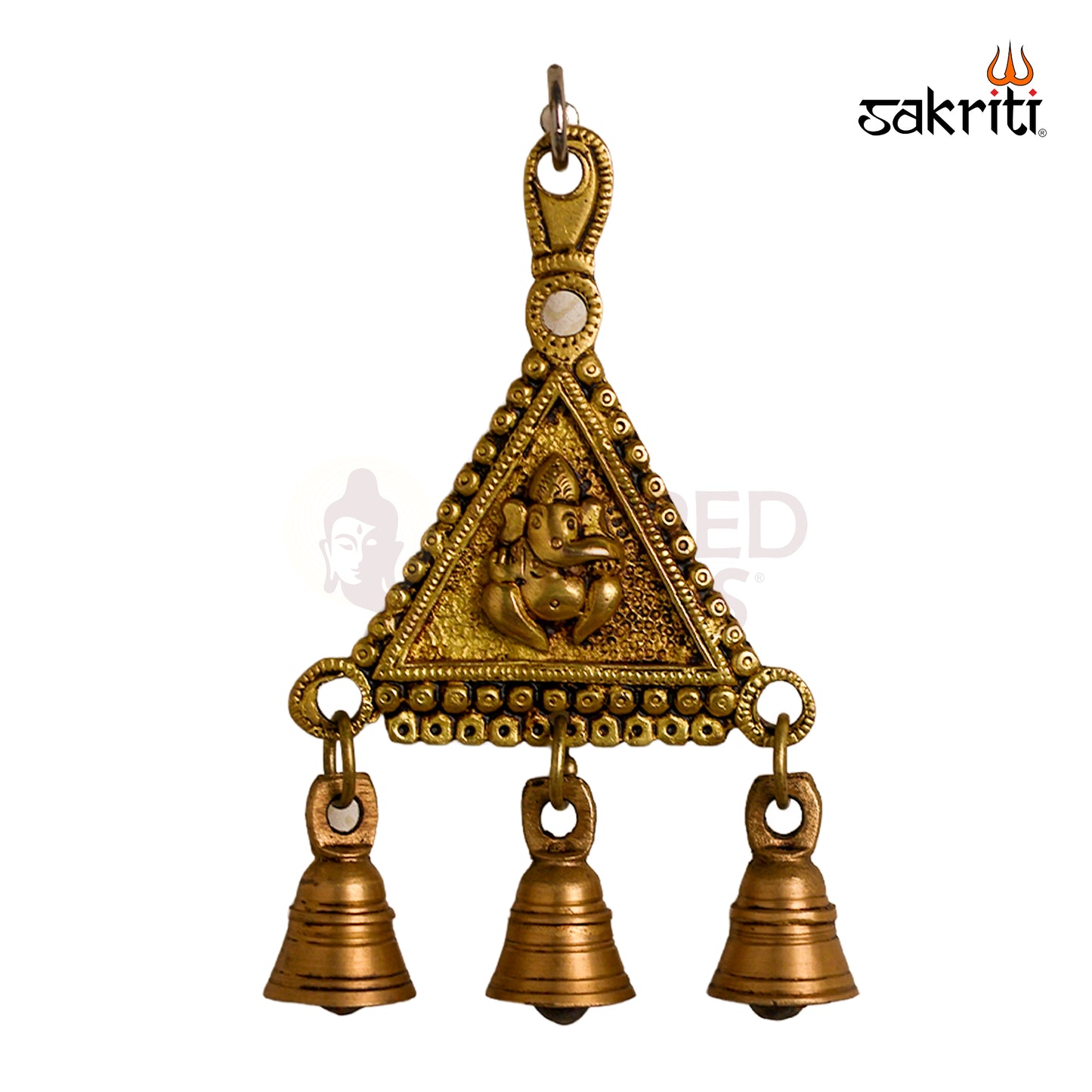 Sacred Needs Brass Shubh Labh with Ganesha Triangle Wall Hanging – 8.5 Inch Height (4.1 Inch Length) | Decorative & Auspicious Wall Mount for Pooja Room, Temple & Home Décor