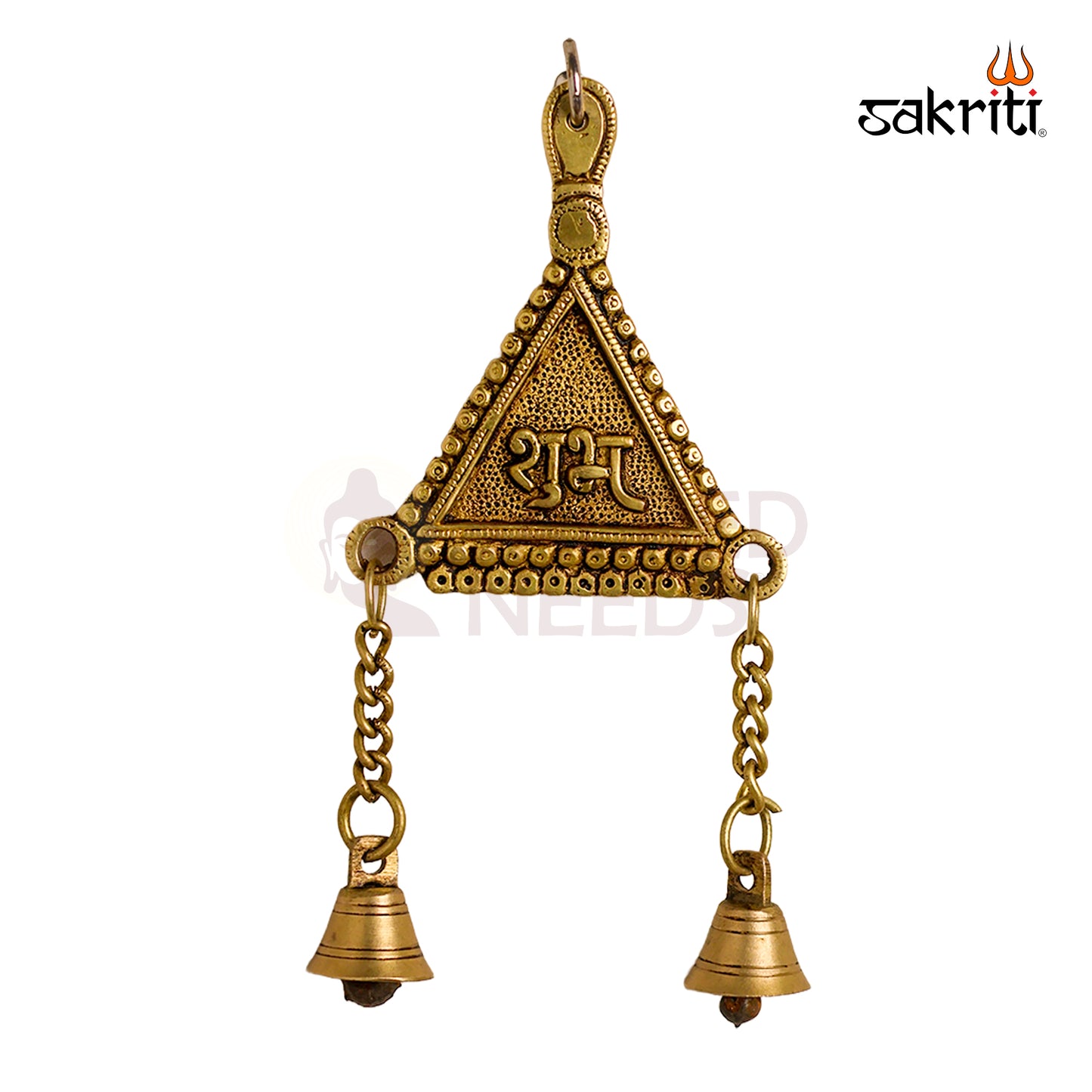 Sacred Needs Brass Shubh Labh with Ganesha Triangle Wall Hanging – 8.5 Inch Height (4.1 Inch Length) | Decorative & Auspicious Wall Mount for Pooja Room, Temple & Home Décor