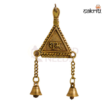 Sacred Needs Brass Shubh Labh with Ganesha Triangle Wall Hanging – 8.5 Inch Height (4.1 Inch Length) | Decorative & Auspicious Wall Mount for Pooja Room, Temple & Home Décor