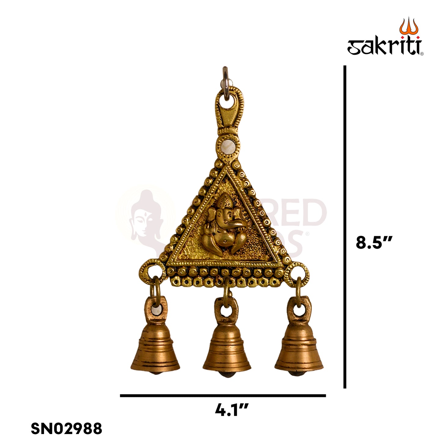 Sacred Needs Brass Shubh Labh with Ganesha Triangle Wall Hanging – 8.5 Inch Height (4.1 Inch Length) | Decorative & Auspicious Wall Mount for Pooja Room, Temple & Home Décor